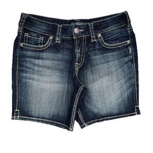 Silver Jeans Suki Shorts 29 (W30 Inseam 7) Dark Wash Blue Denim Stretch Womens